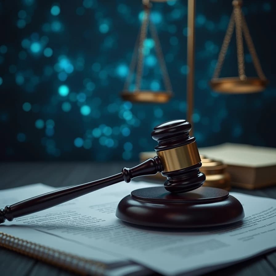 Un mazo de juez y la balanza de la justicia representan la acción legal de Pensilvania contra Character.AI, en un caso que subraya los desafíos de la regulación de la inteligencia artificial.